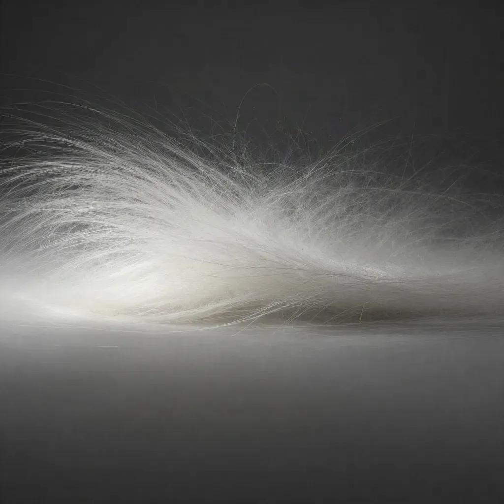 Silver filaments converge into a soft white bloom in dark graphite haze.